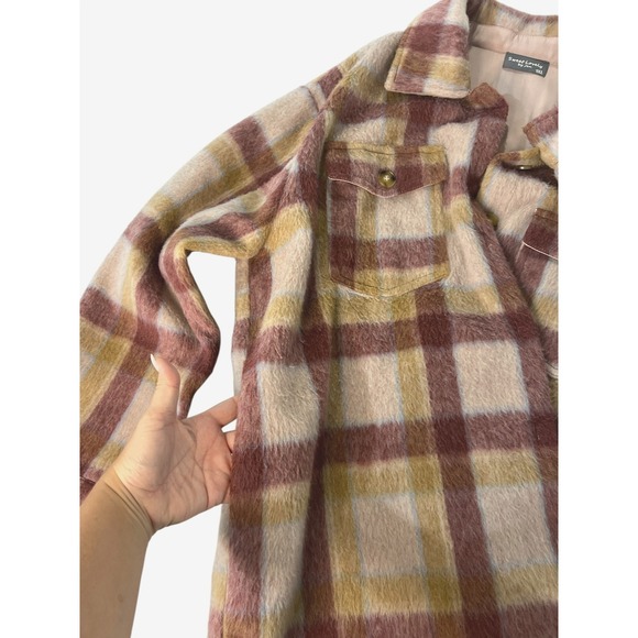 Sweet Lovely by Jen Plaid Shacket 1XL Overshirt Jacket‎ Button Front Brown Tan - Picture 4 of 6